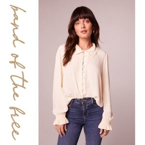 Band of the free- Denise Cream Ruffle Collar Top - Cream - Small